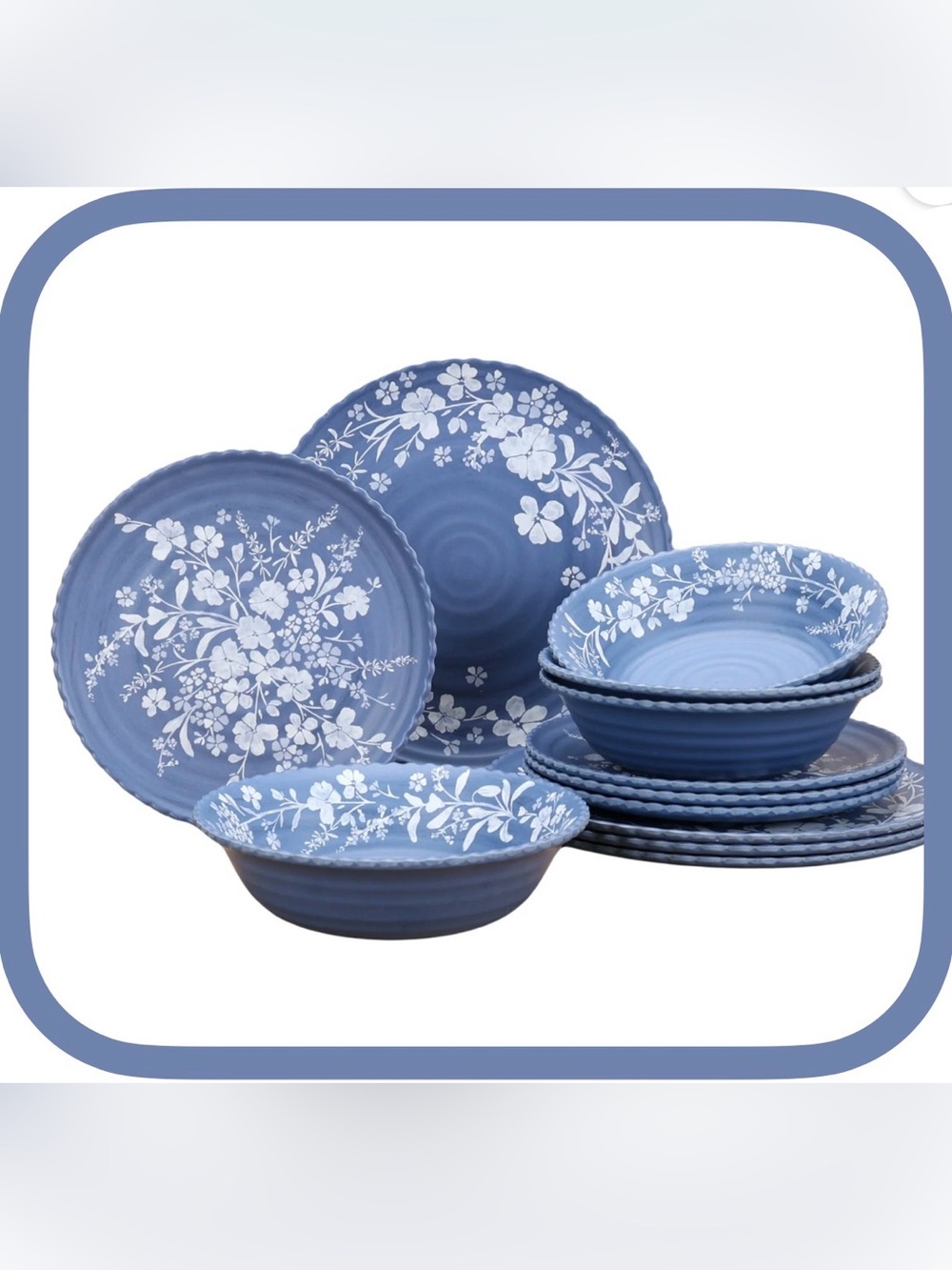 🔥SALE🔥 Pioneer Woman 12-Piece Blue Daisy Bamboo Melamine Dinnerware Set